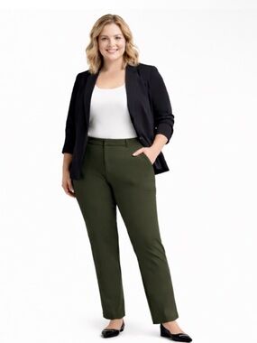 Liverpool Kelsey Straight Leg Trouser Olive Green Stretch Twill Size 16 Tall